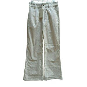 Anthropologie The Korner White Pinwale Cordurory Wide-Leg Bell Bottom Pants Sz 4